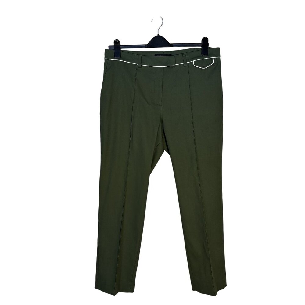 Worth New York Olive Green Dress Pants With White Piping Flat Front - Picture 2 of 12